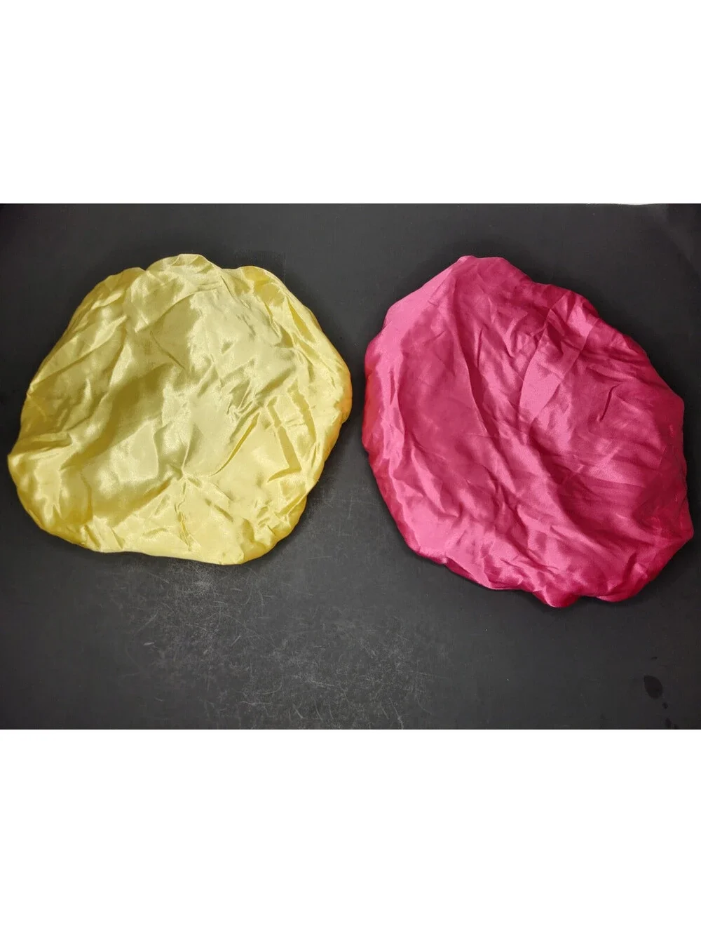 2 Pc Silky Satin Shower cap Reversible Pink Yellow Black